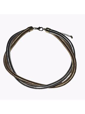 African Inspired Twisted Omega Collar Choker Necklace Gold Silver Two Tone